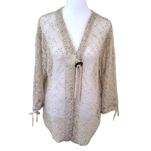 Mistror Image Tops - Mistror Image Natural Beige Loose Knit Button Beach Travel Breathable Cover Top